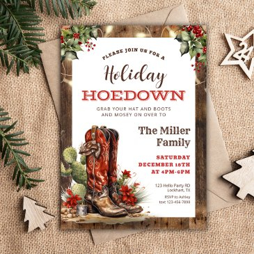 holiday hoedown western christmas party cowboy invitation