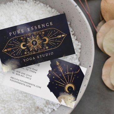 holistic celestial sun & moon dark ink monogram business invitations