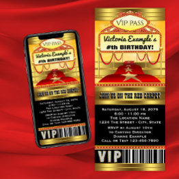 Small Hollywood Birthday Party Ticket Invitations Front View