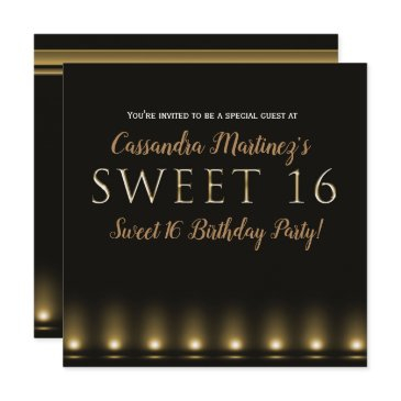 hollywood lights gold typography sweet 16 party invitation