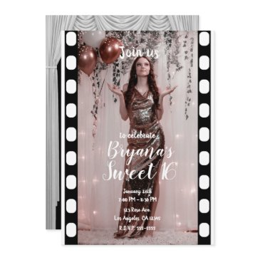 hollywood movie black white curtains sweet 16 invitation