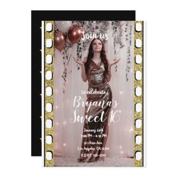 hollywood movie gold stars film sweet 16 party invitation