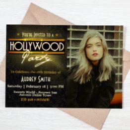 Small Hollywood Party With Picture Birthday Invitation Front View
