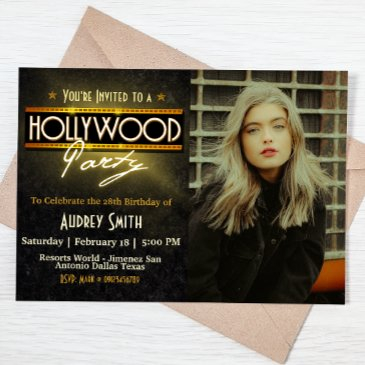 hollywood party with picture birthday invitation