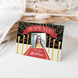 Small Hollywood Red Carpet Personalized Photo Thank You Invitations Front View