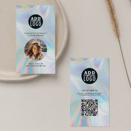 Small Holographic Company Logo Qr Code Employee Photo Business Invitations Front View