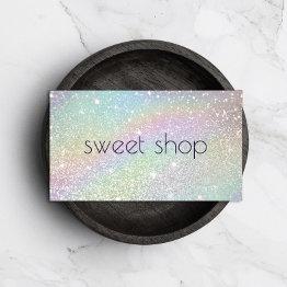 Small Holographic Glitter Bakery, Sweets Business Invitations Front View