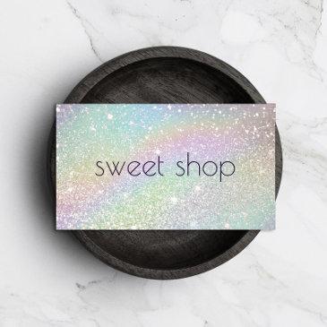 holographic glitter bakery, sweets business invitations