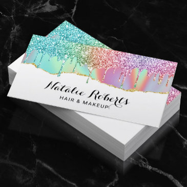 holographic unicorn glitter drips beauty salon #2 business invitations