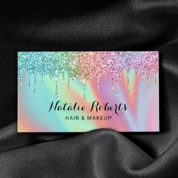 holographic unicorn glitter drips beauty salon business invitations