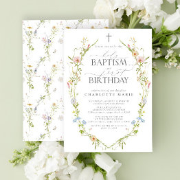 Small Holy Baptism & 1st Birthday Wildflower Nature Invitation Front View