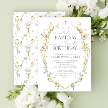 holy baptism & 1st birthday wildflower nature invitation