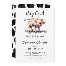 Small Holy Cow Farm Animal Gender Neutral Baby Shower Invitation Front View