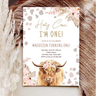 holy cow highland pampas boho 1st first birthday invitation