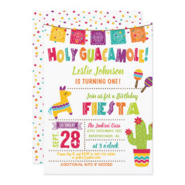 Small Holy Guacamole Birthday Fiesta Invitation - Kid W Front View