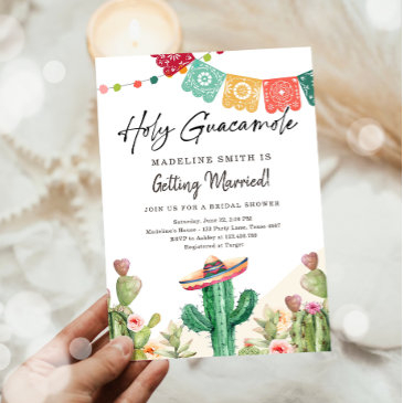 holy guacamole cactus fiesta mexican bridal shower invitation