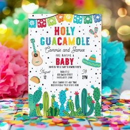 Small Holy Guacamole Mexican Fiesta Baby Shower Invitation Front View