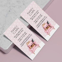 Small Home Pet Sitting | Dog & Cat Sleeping On Pink Sofa Business Invitations Front View