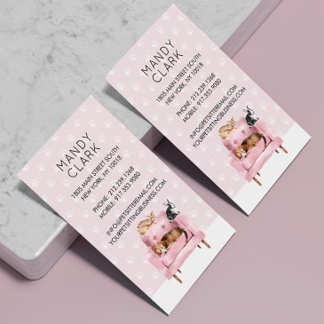 home pet sitting | dog & cat sleeping on pink sofa business invitations