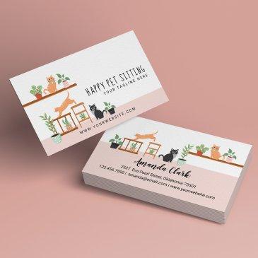 home pet sitting loveable happy cat & house plants business invitations