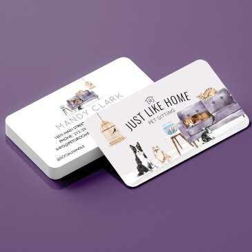 home pet sitting watercolor cozy home mauve couch business invitations