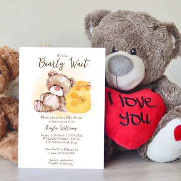 honey jar teddy bear bearly wait baby shower invitation