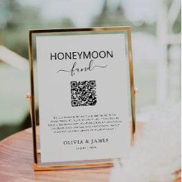 Small Honeymoon Fund Qr Code Sign, Wedding Honeymoon Invitation Front View