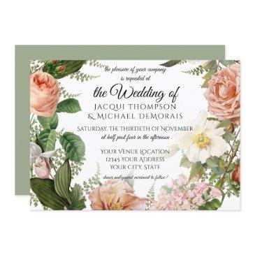 horizontal sage mint ivory vintage floral wedding invitation