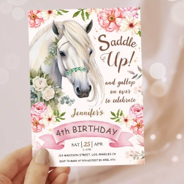 horse birthday party girls pink 4th birthday invitation