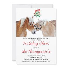 Small Horse Christmas Mistletoe Equestrian Cute Ponies Invitation Front View