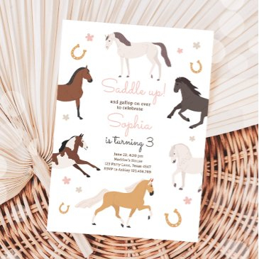 horse pony saddle up cowgirl girl birthday invitation