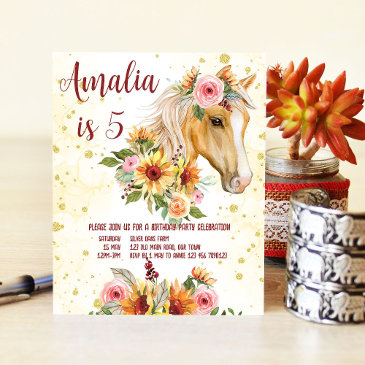 horse sunflowers birthday party budget invitation