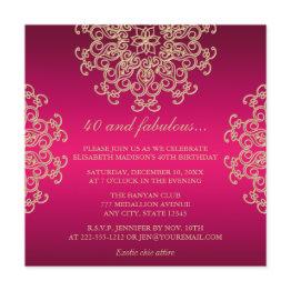 Small Hot Pink And Gold Indian Inspired Birthday Invitation Front View