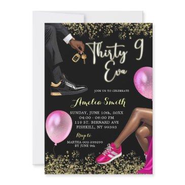 hot pink and gold sneaker ball 39 birthday invitation