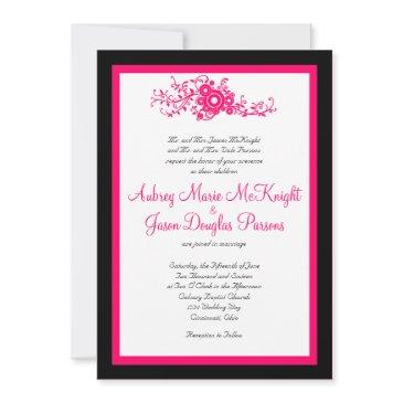 hot pink flourish black white wedding invitations
