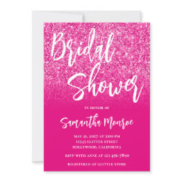 Small Hot Pink Glitter Gradient Bridal Shower Invitation Front View