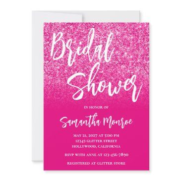 hot pink glitter gradient bridal shower invitation