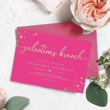 hot pink gold galentine's day brunch invitation