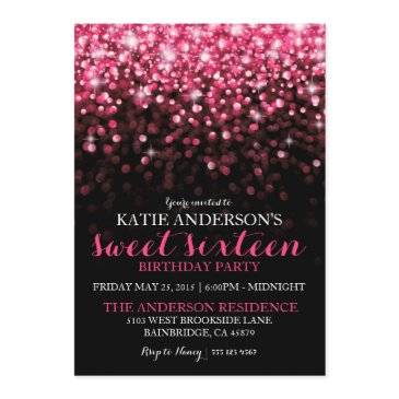hot pink hollywood glitter sweet sixteen party invitation