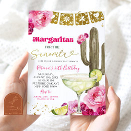 Small Hot Pink Mexican Cactus Floral Fiesta Margarita Invitation Front View