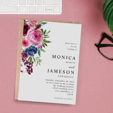 hot pink & navy blue floral wedding invitation 3