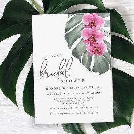 Small Hot Pink Orchids Tropical Paradise Bridal Shower Invitation Front View