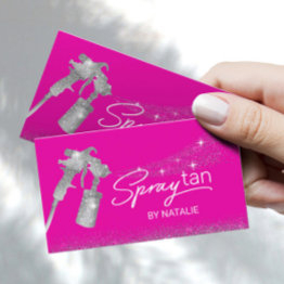 Small Hot Pink Sunless Tanning Mobile Spray Tan Business Invitations Front View