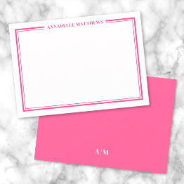 Small Hot Pink Two Border Minimalist Name Monogram Note Invitations Front View