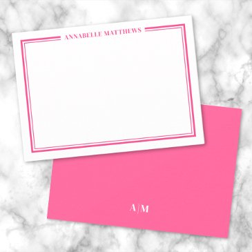 hot pink two border minimalist name monogram note invitations