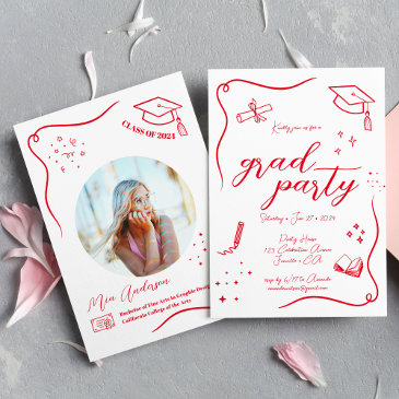 hot red hand-drawn scrible graduation invitation