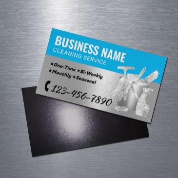 house cleaning blue & silver housekeeping business invitations magnet