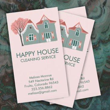 house cleaning home services charming pink green business invitations