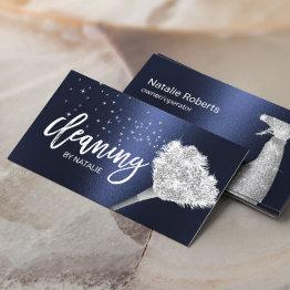 Small House Cleaning Maid Service Modern Navy Blue Business Invitations Front View
