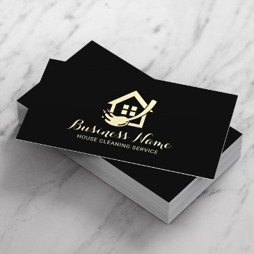 house cleaning modern black & gold maid service business invitations